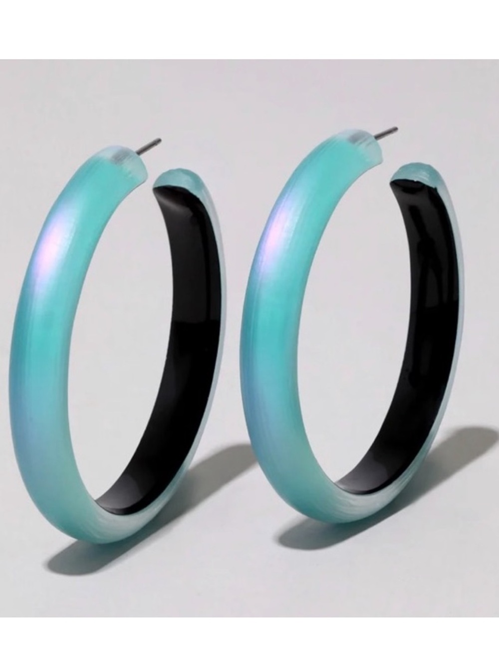 ALEXIS BITTAR NEW Luminous Aqua Opalescent Lightweight Lucite Hoop Earrings